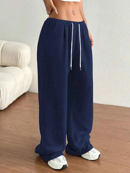 Casual Drawstring High Waist Wide Leg Sweatpants