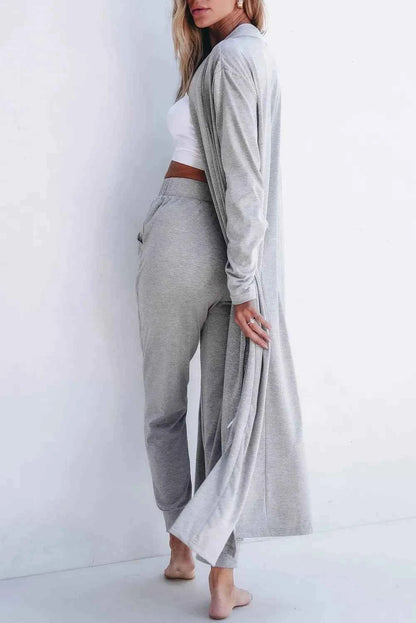 Open Front Long Sleeve Cardigan and Pants Lounge Set