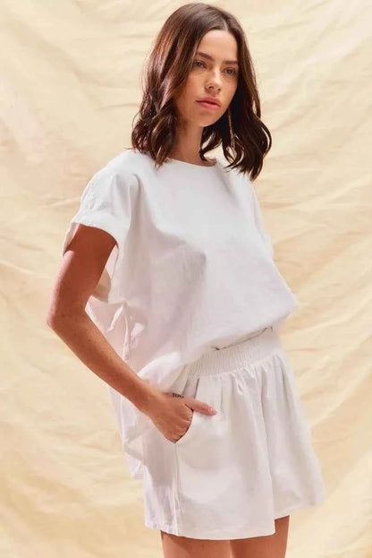 SO ME Round Neck Short Sleeve Top and Shorts Set