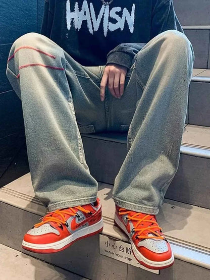 Men's Full Size Washed Wide Leg Jeans Plus Size