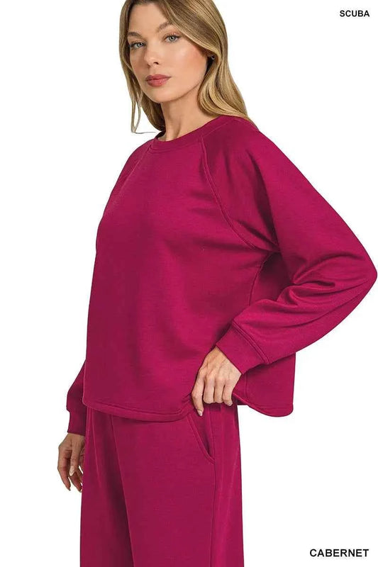 Zenana Scuba Crewneck Sweatshirt and Pants Set