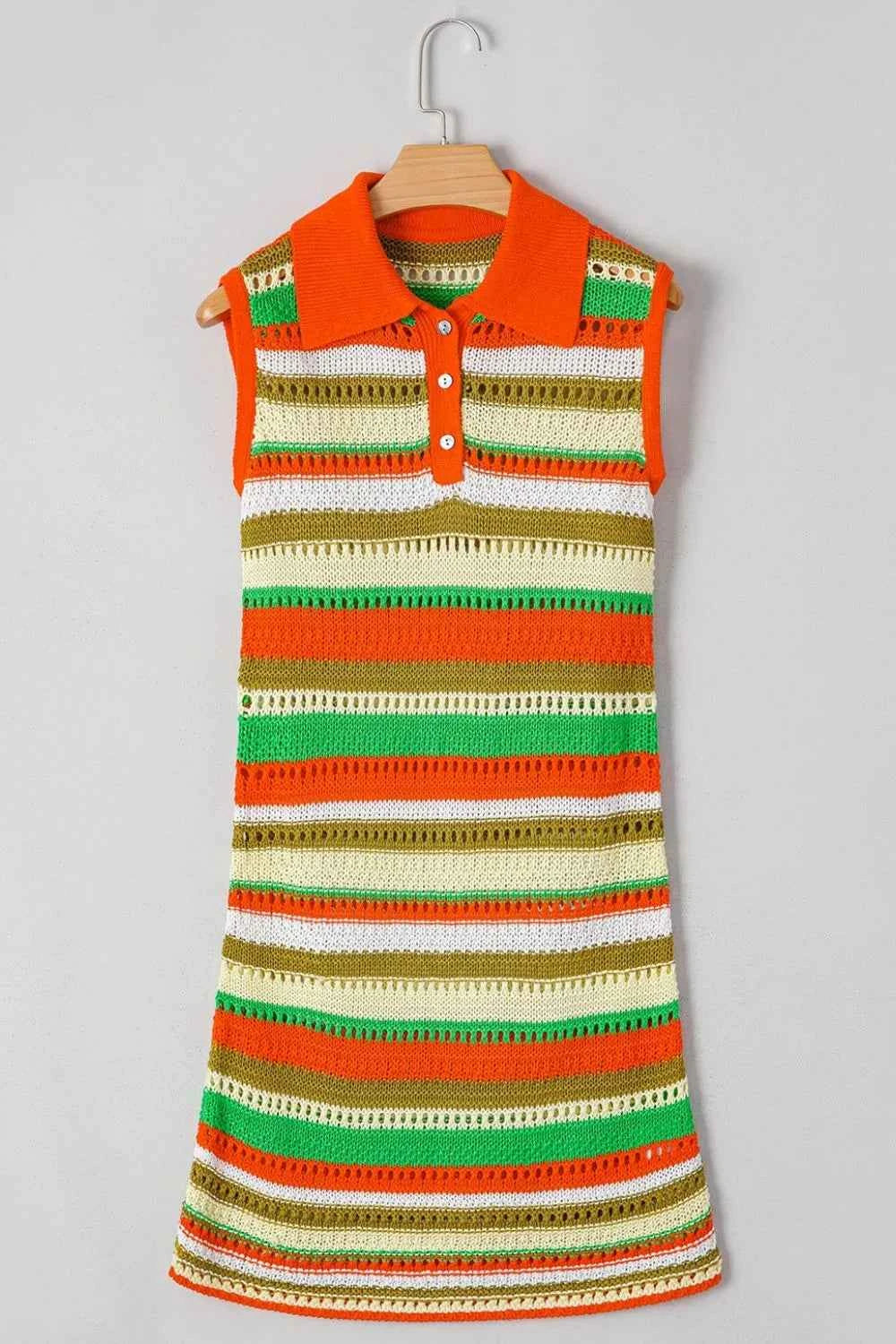 Openwork Stripe Sleeveless Sweater Dress