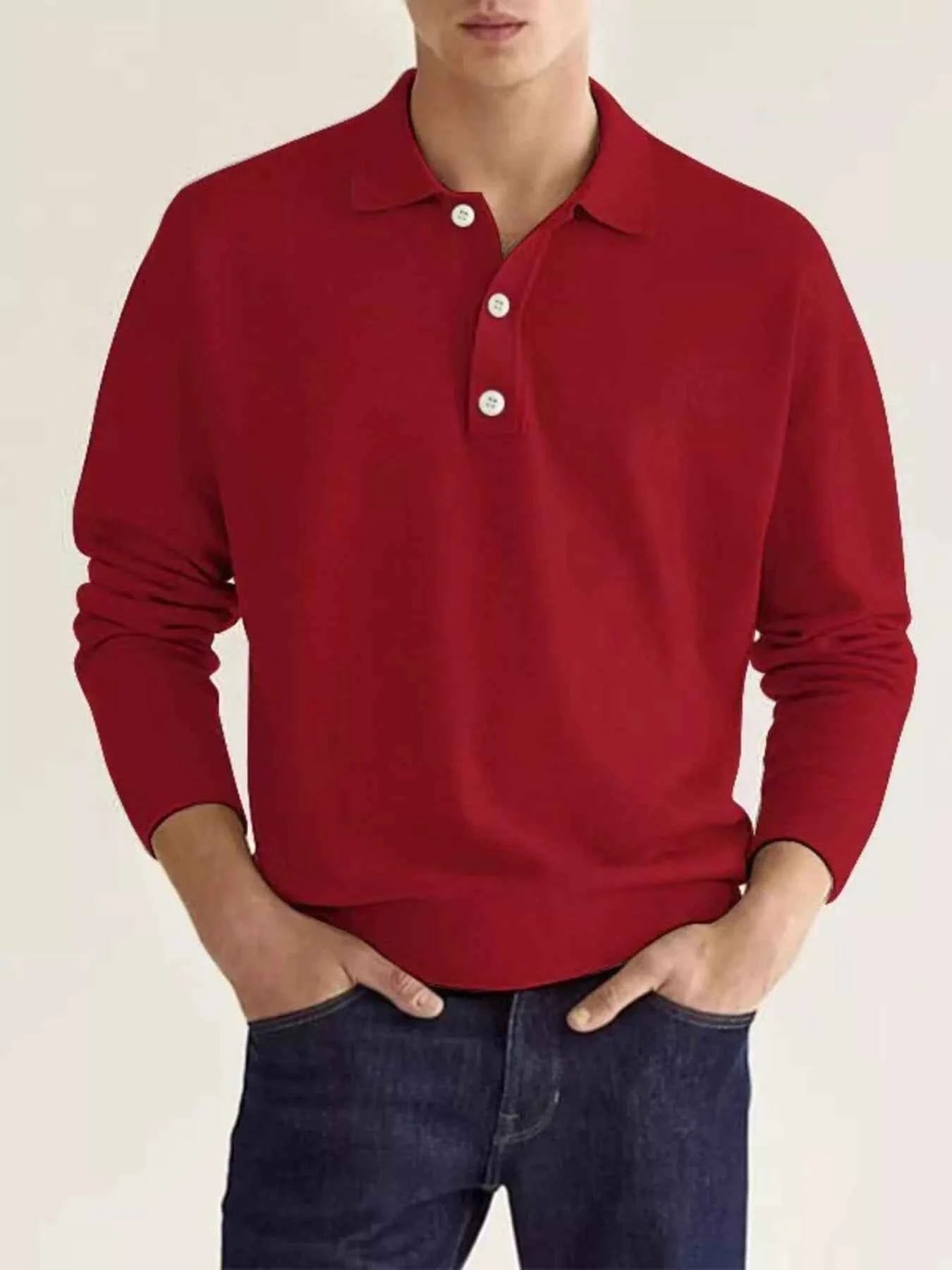 Men's Plus Size Long Sleeve Casual Polo Shirt