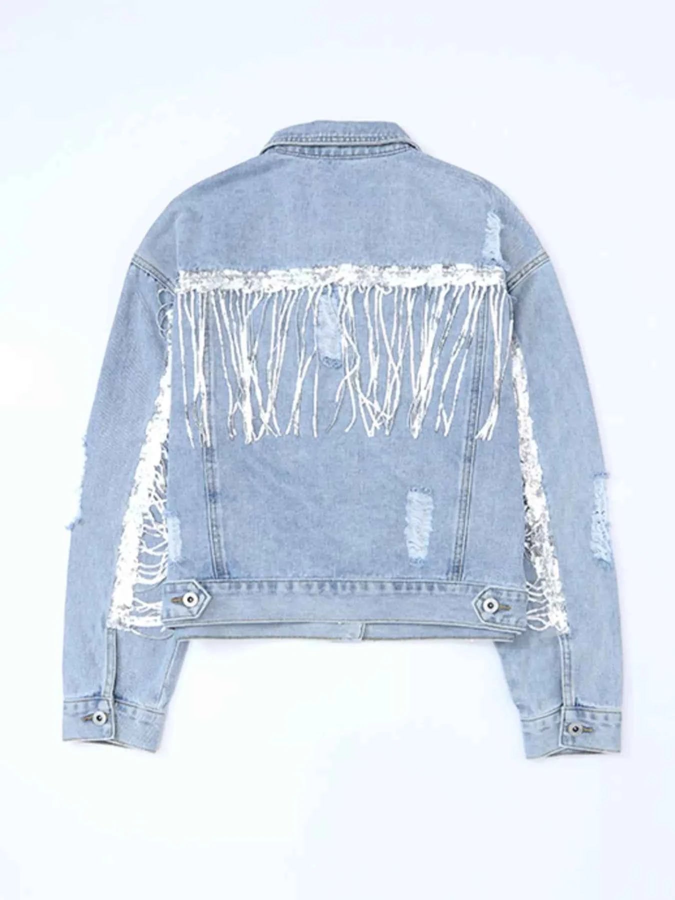 Fringed Sequin Embellished Denim Jacket