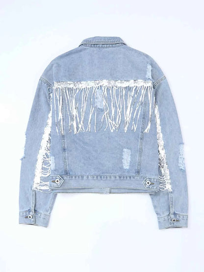 Fringed Sequin Embellished Denim Jacket