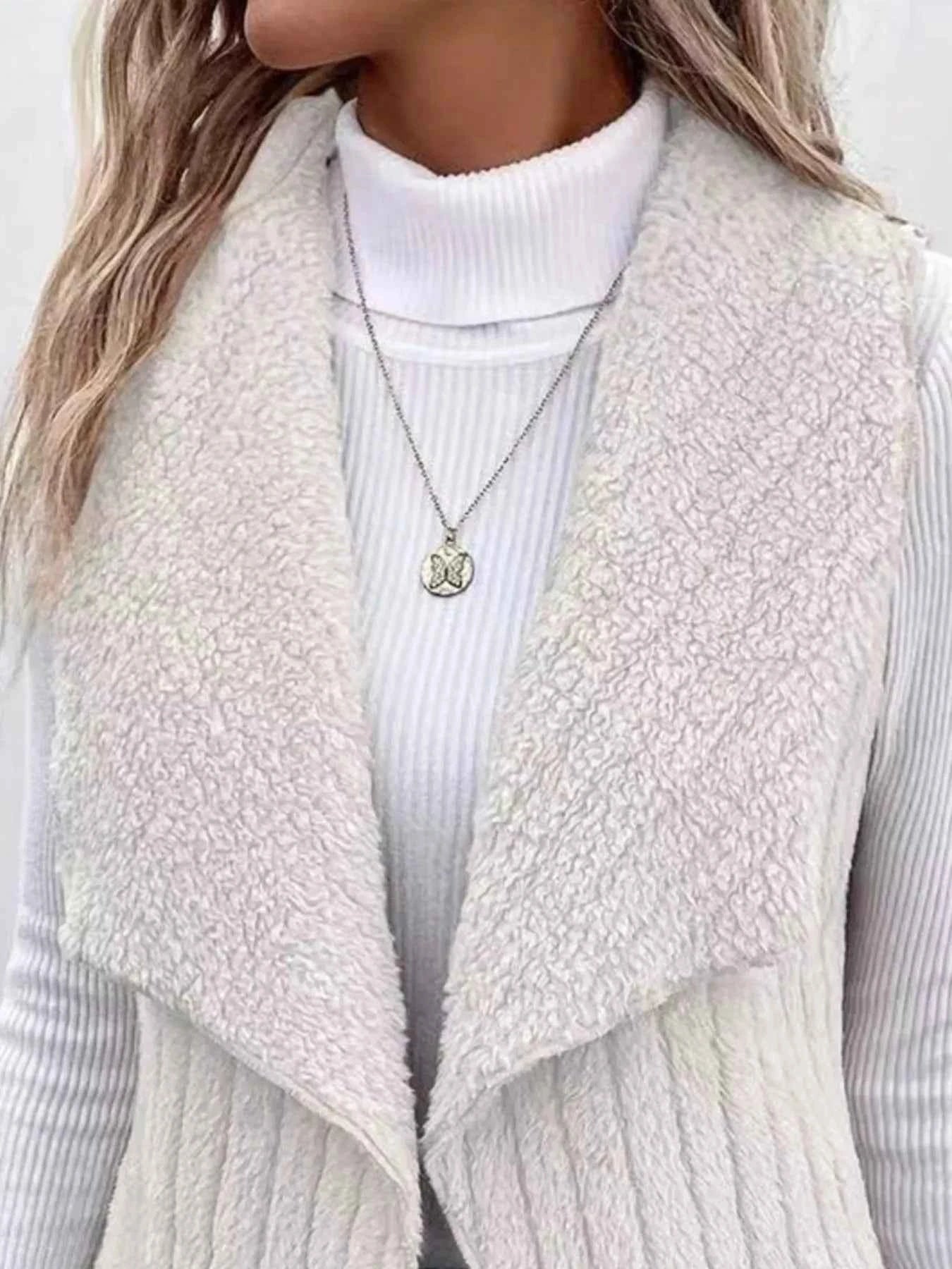 Cozy Fleece Open Front Vest Coat
