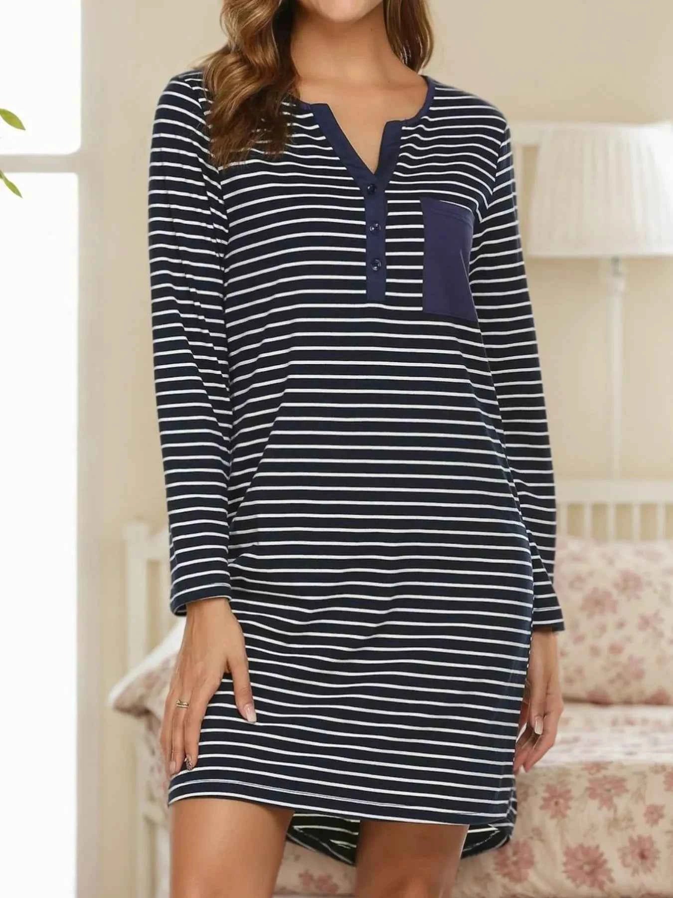 Striped Long Sleeve Lounge Dress