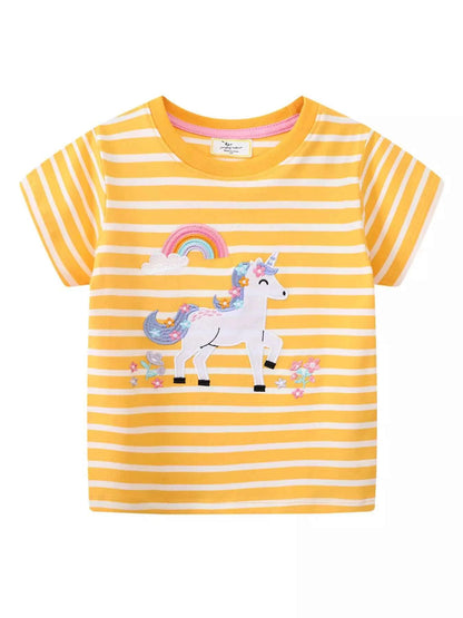 Children's Striped Unicorn Short Sleeve T-Shirt