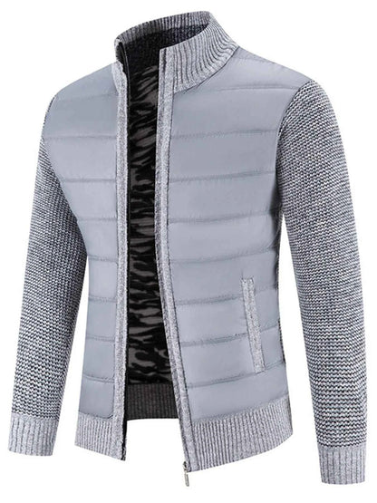 Men's Plus Size Quilted Knit Bomber Jacket with Stand Collar