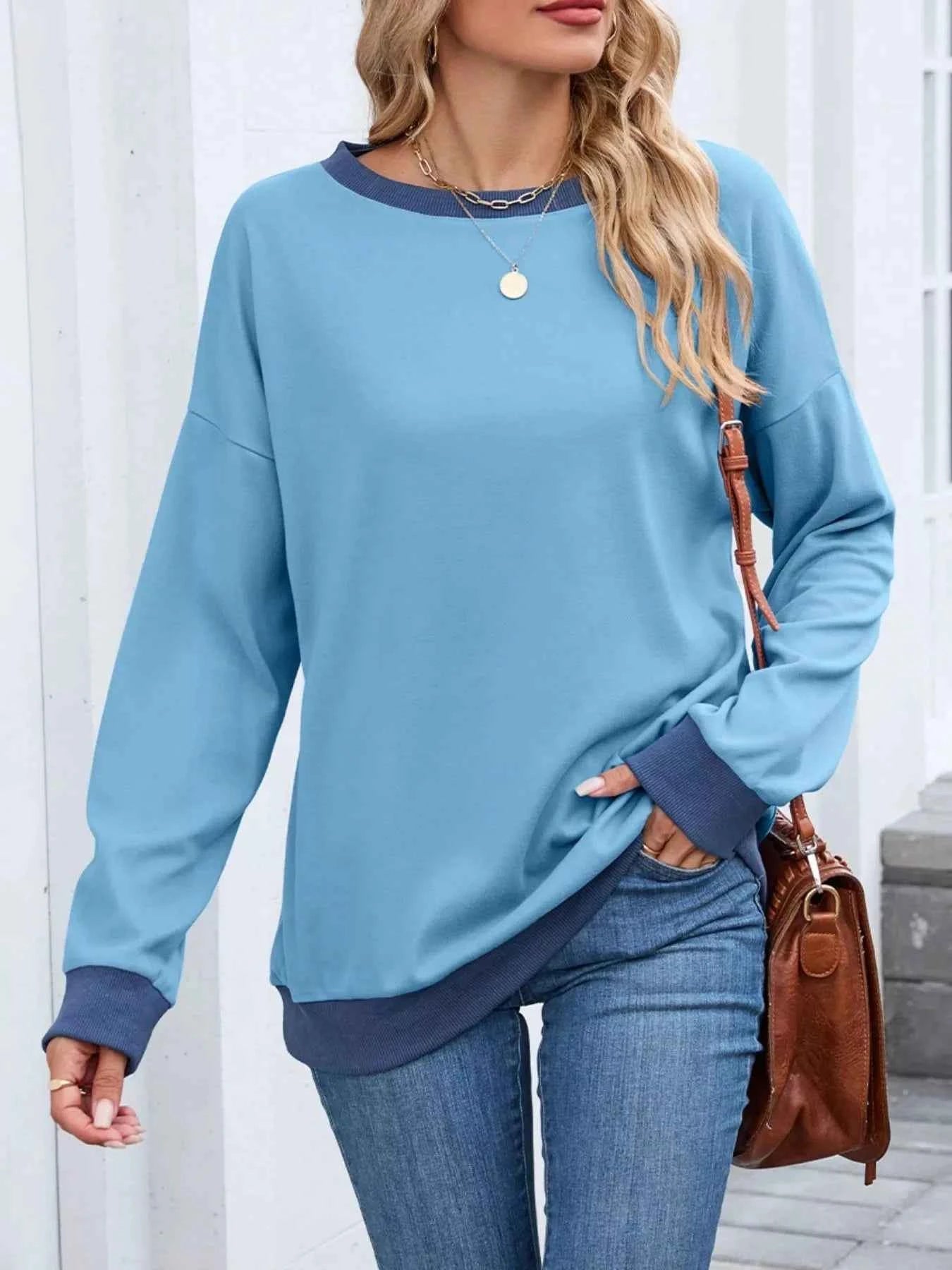 Contrast Trim Long Sleeve Sweatshirt