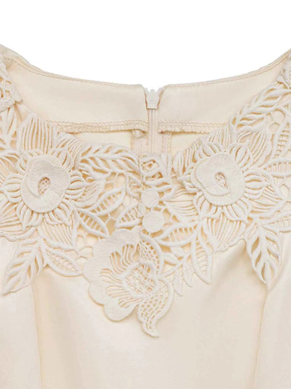 Lace Trim Belted Wide Leg Jumpsuit
