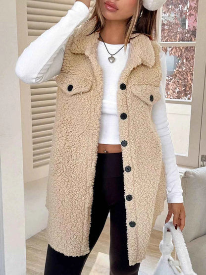 Button-Down Sherpa Fleece Vest Coat