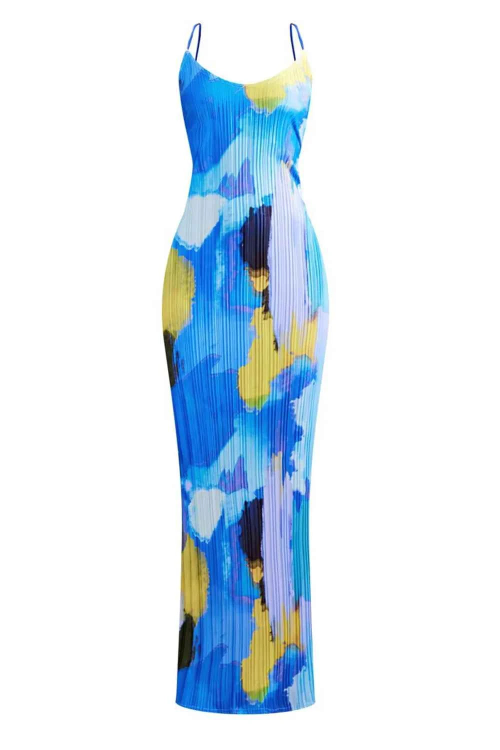 Backless Printed Maxi Cami Dress
