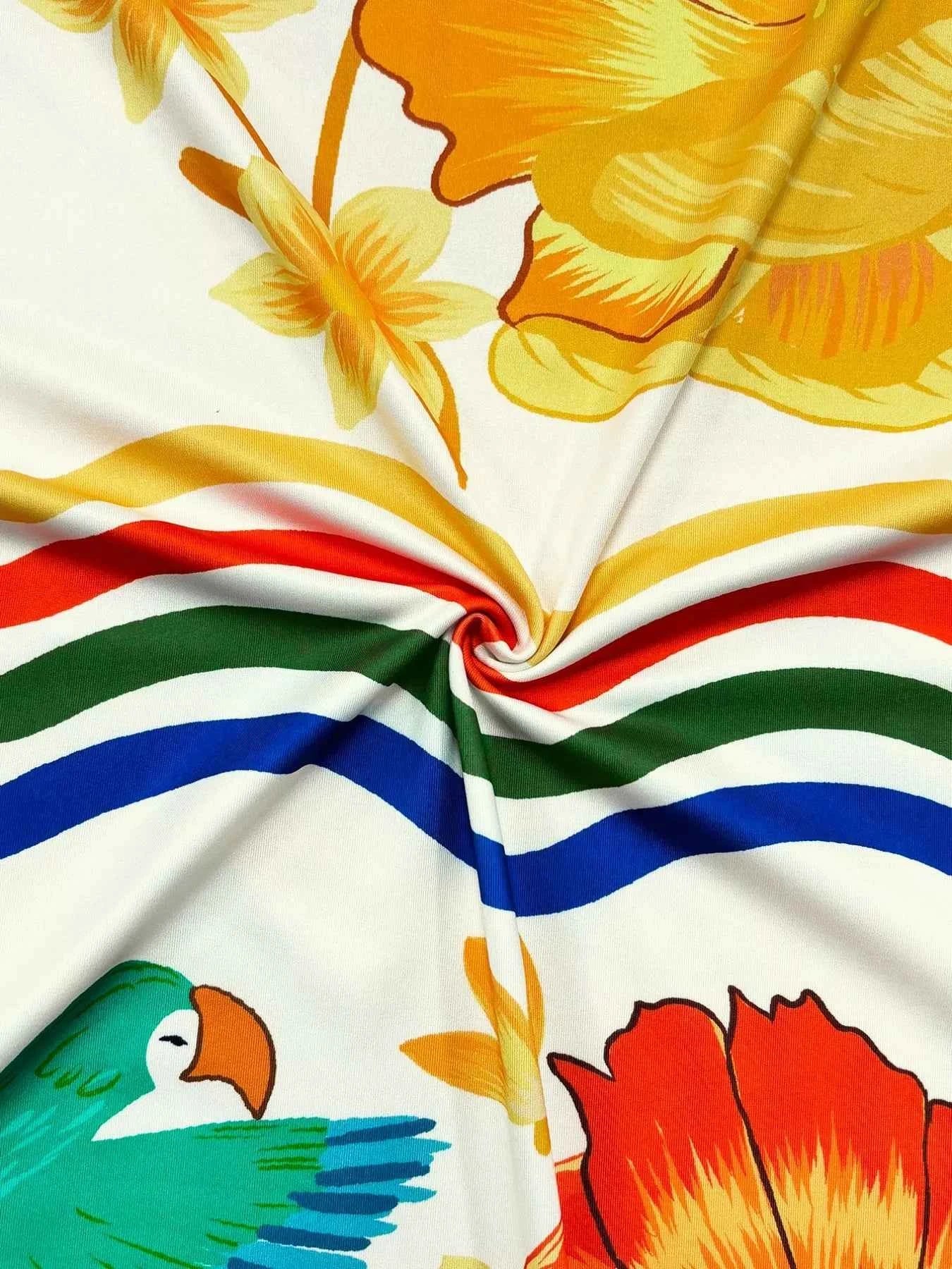 Plus Size Tropical Parrot Print Sleeveless Midi Dress