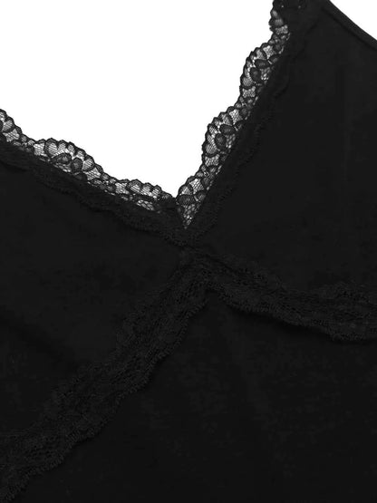 Lace Detail Slit V-Neck Lounge Dress