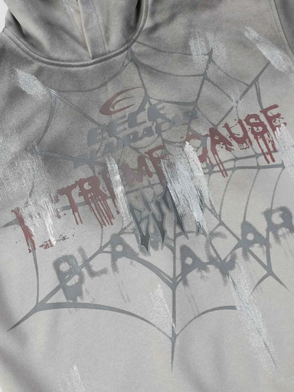 Men's Gothic Spider Web Graffiti Print Hoodie