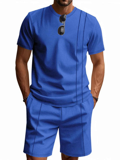 Men's Full Size Round Neck Short Sleeve Top and Shorts Set Plus Size