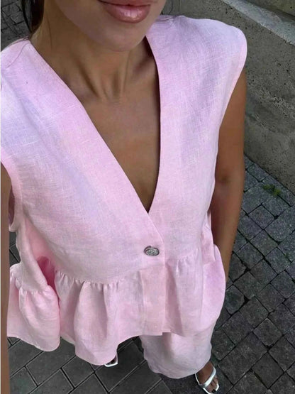 Button Down Peplum Vest and Pants Set