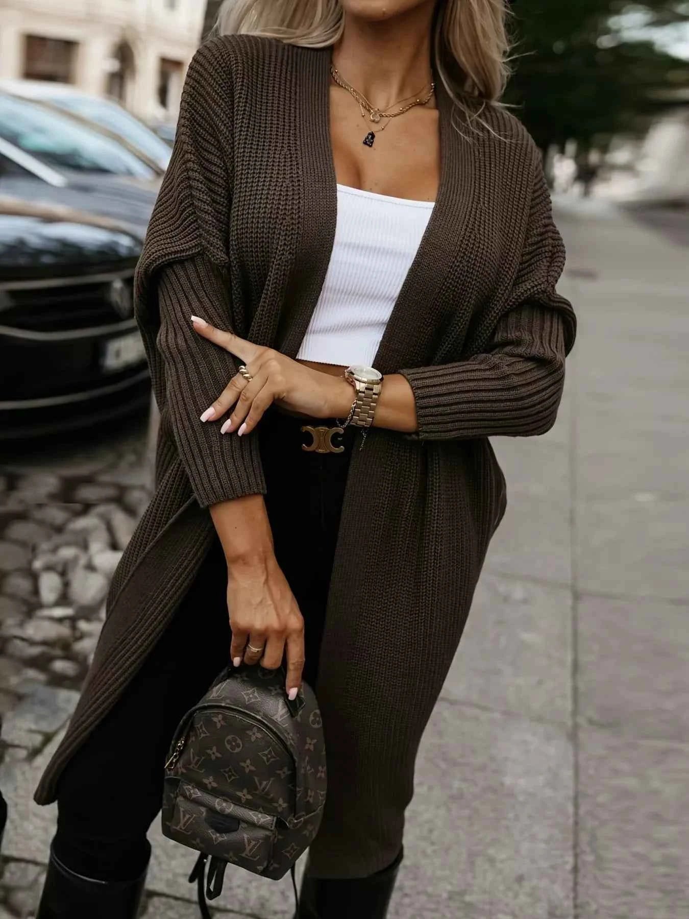 Open Front Longline Knit Cardigan