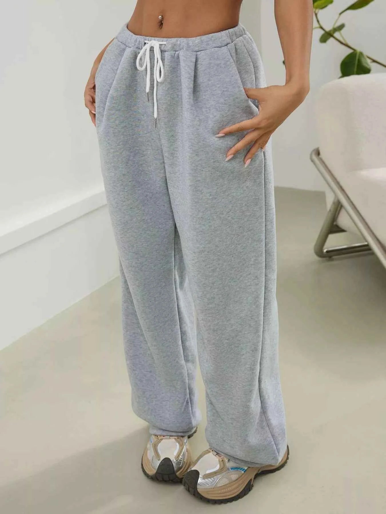 Casual Drawstring High Waist Wide Leg Sweatpants
