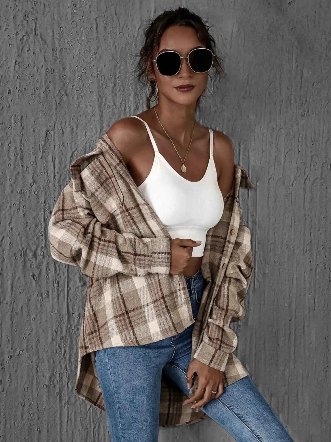 Plaid Button-Up Long Sleeve Shirt