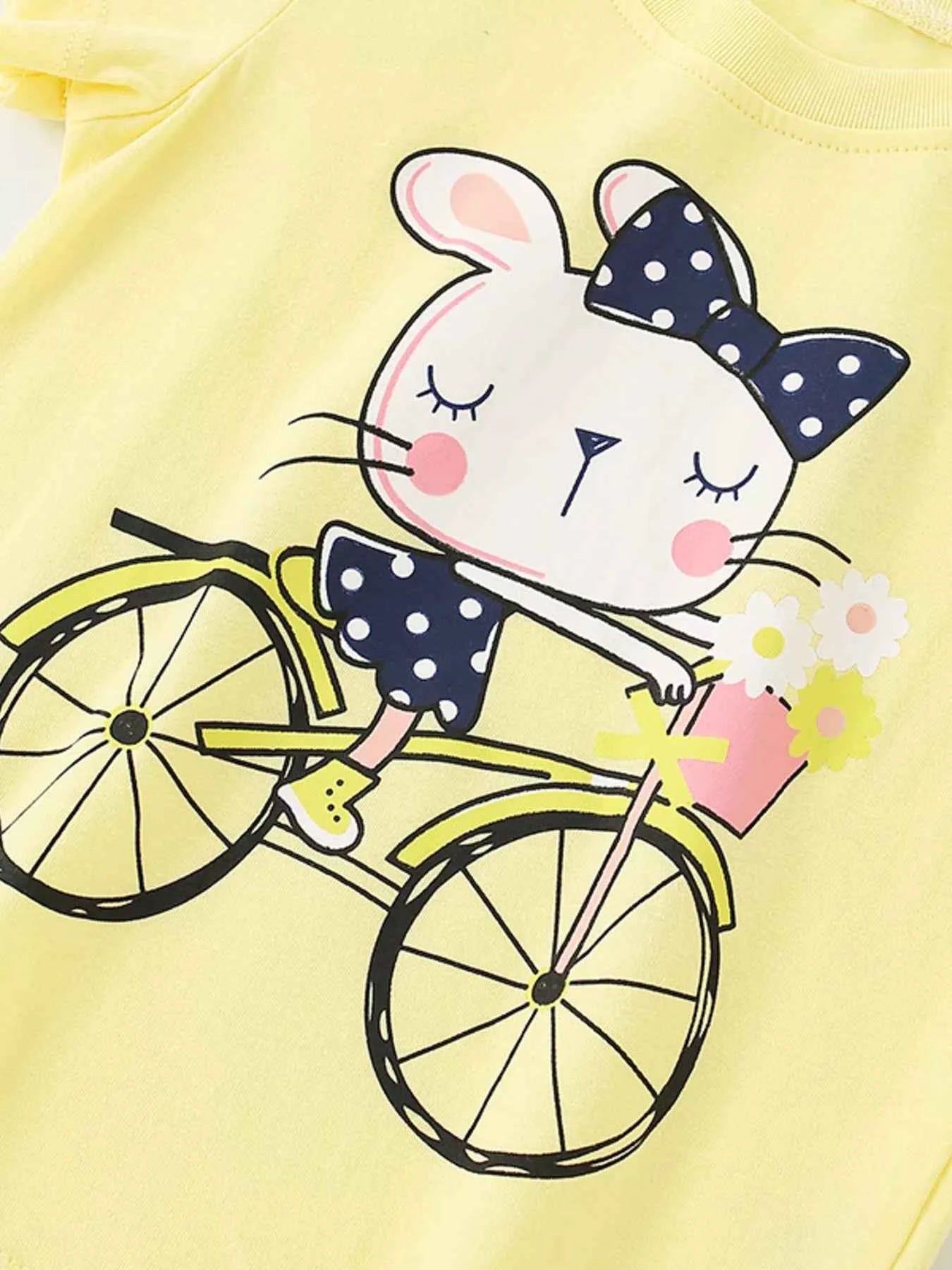 Children's Cartoon Rabbit Bicycle Short Sleeve T-Shirt