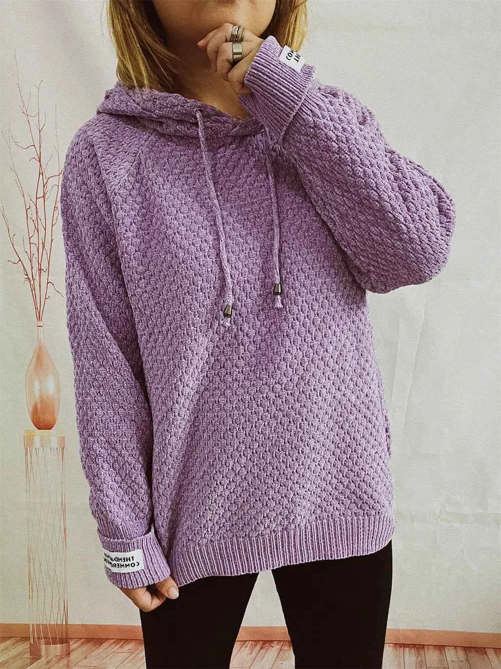Drawstring Long Sleeve  Hooded Sweater