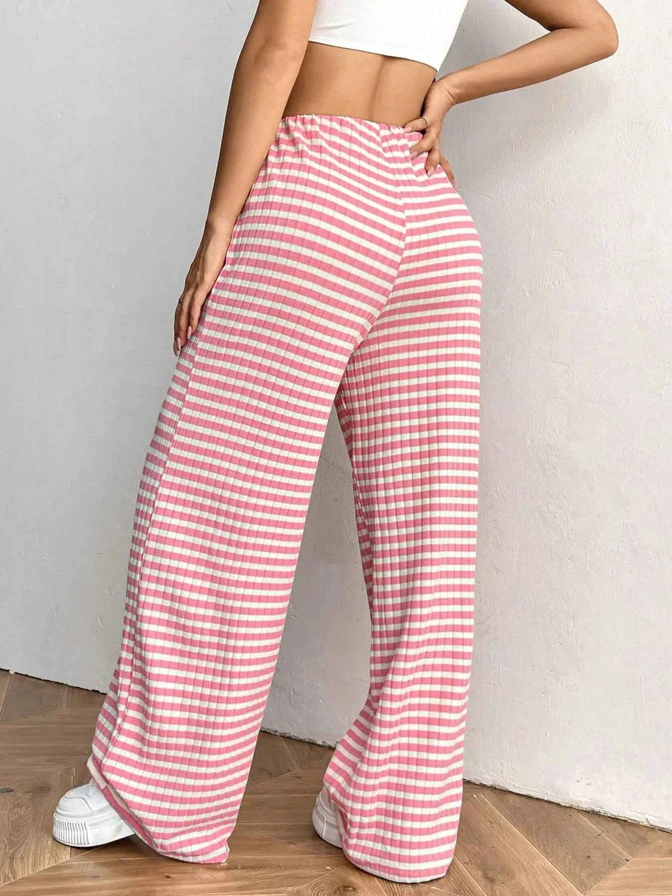 Striped Wide Leg Drawstring Pants