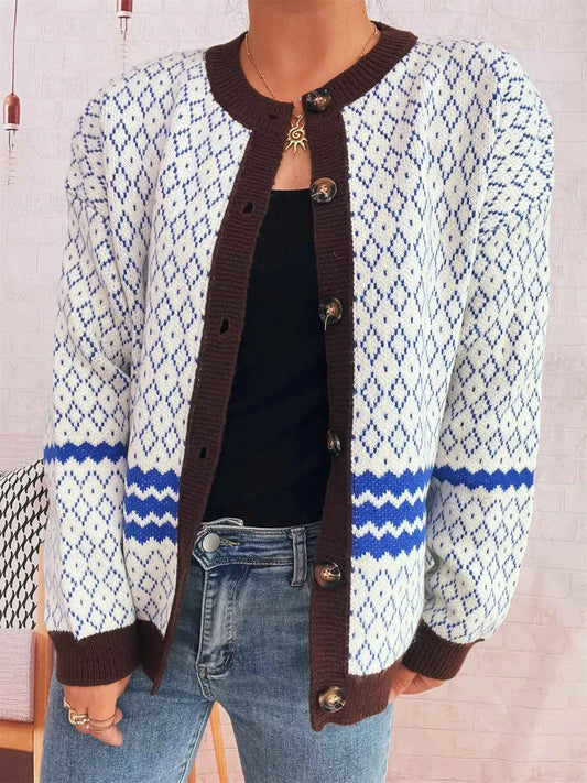 Geometric Pattern Button Up Cardigan