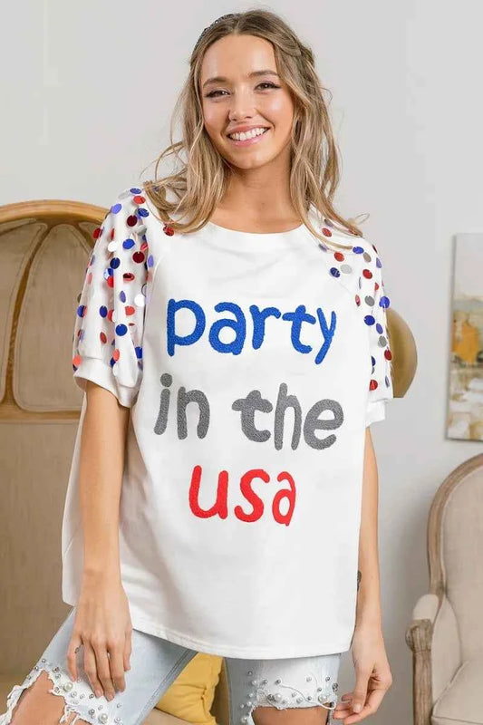 BiBi Party In The Usa Spangle Puff Sleeves Top