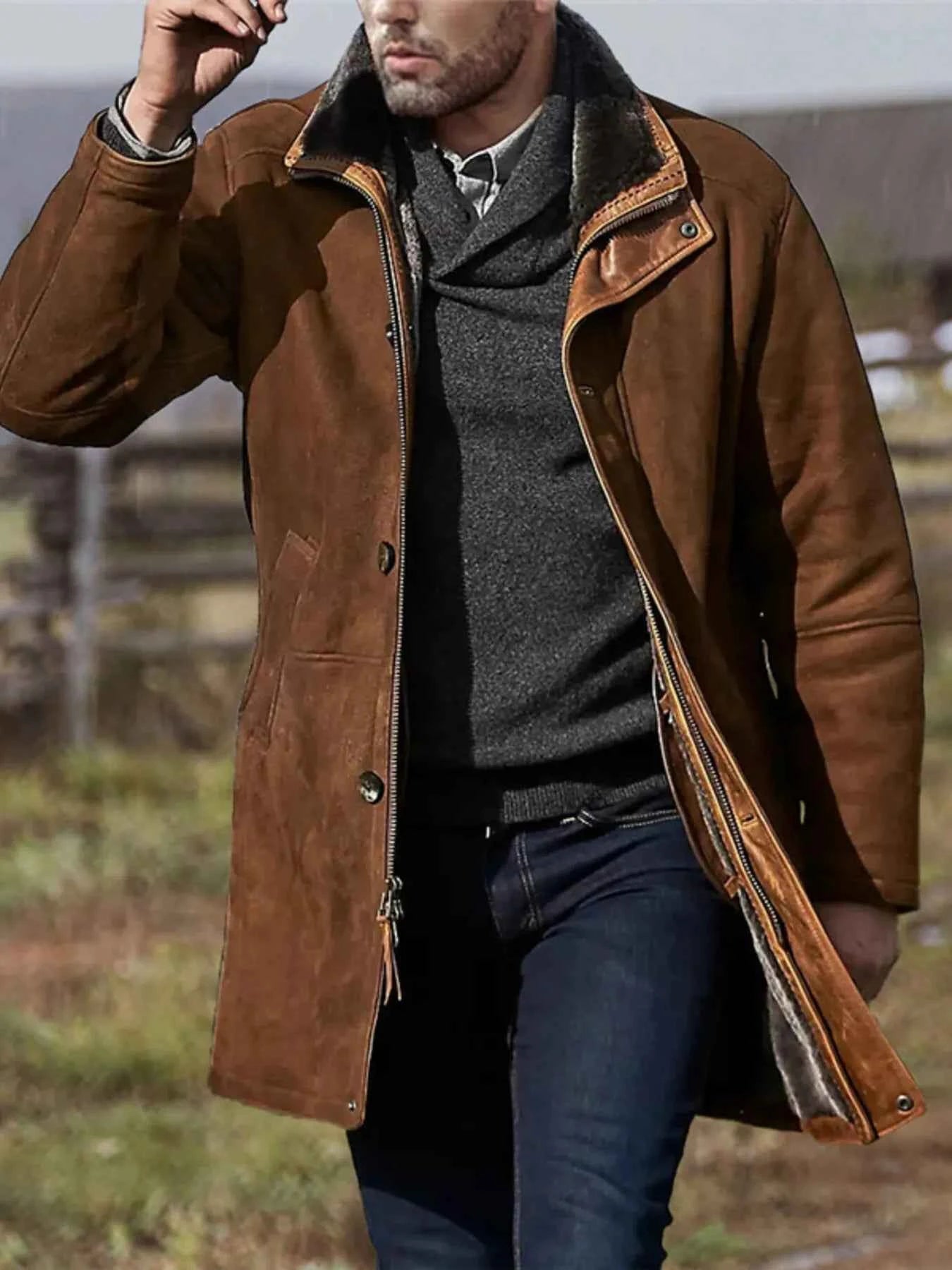 Men's Plus Size Zip Up Long Sleeve Coat