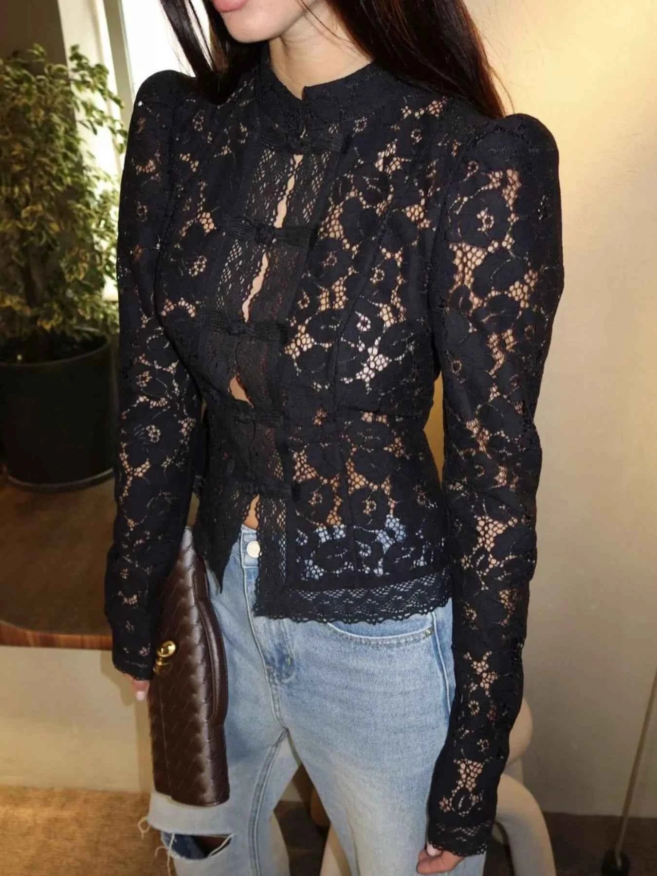 Lace Button-Up Shirt