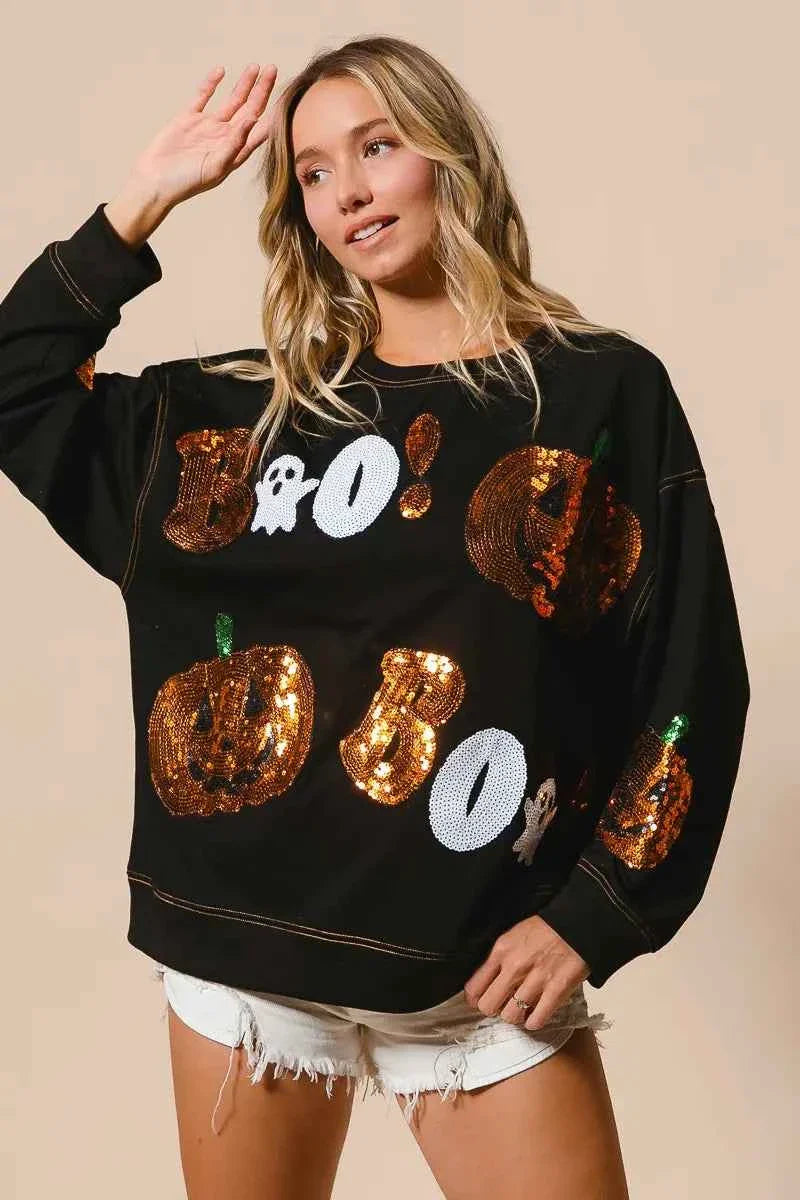BiBi Halloween Theme Sequin Embroideries Sweatshirt
