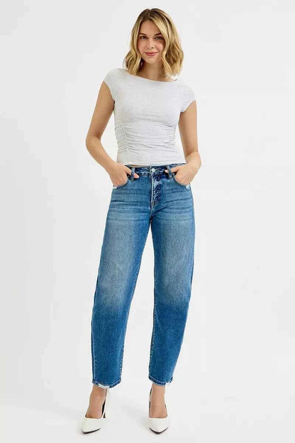 RISEN Tummy Control High Rise Ankle Slim Barrel Jeans
