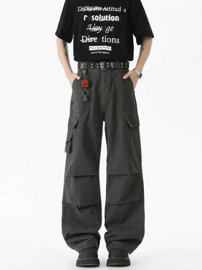 Men's Wide Leg Cargo Pants with Ruched Detail