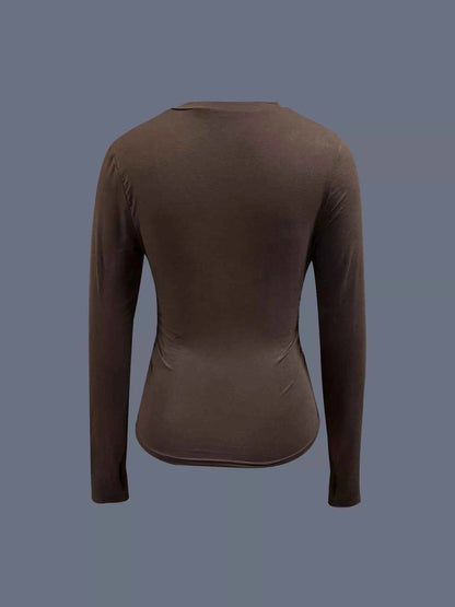 Ruched Long Sleeve T-Shirt with Floral Cuff Detail