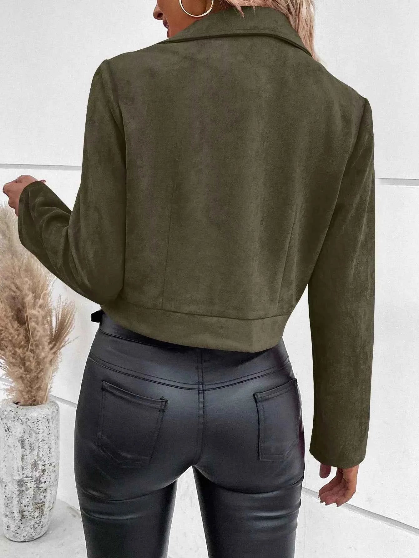 Suede Moto Jacket with Zip Detail