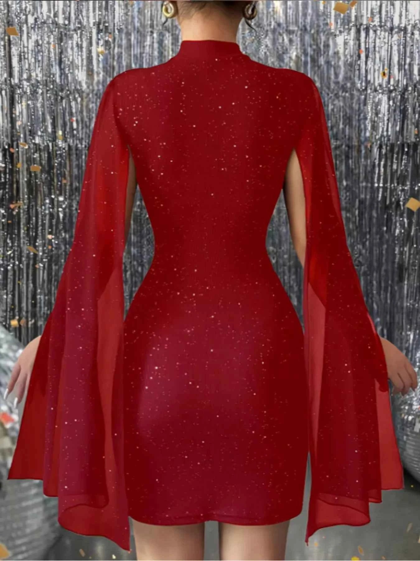 Glitter Cape Sleeve Mini Dress