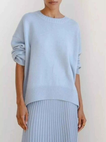 Ribbed Hem Round Neck Sweater