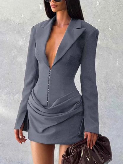 Full Size Blazer-Style Long Sleeve Mini Dress Plus Size