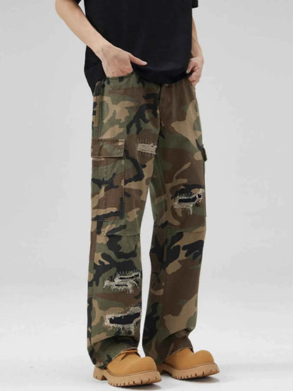 Men's Distressed Camouflage Cargo Pants