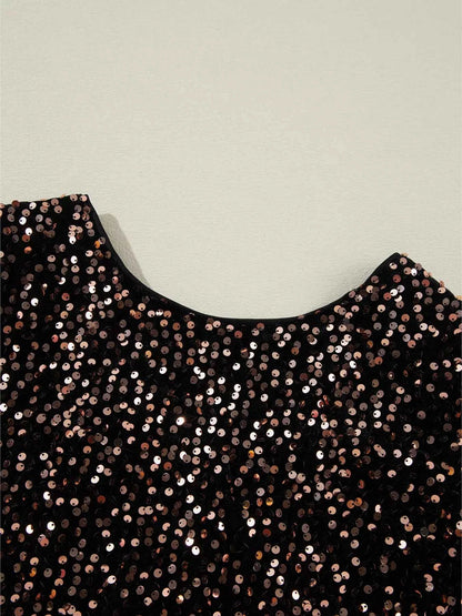 Sequin Long Sleeve Cutout Back Top