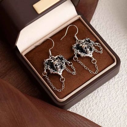 Halloween Alloy Heart Skull Earrings with Chain Detail