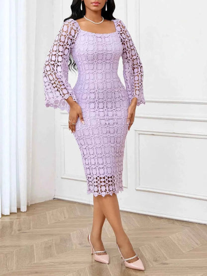 Lace Square Neck Midi Dress