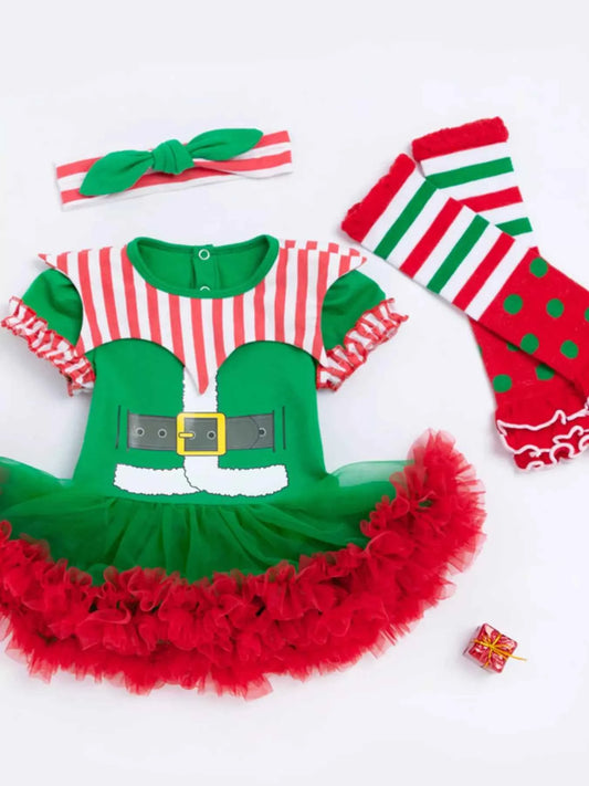 Children's Christmas One-Piece Dress 3 Piece Set