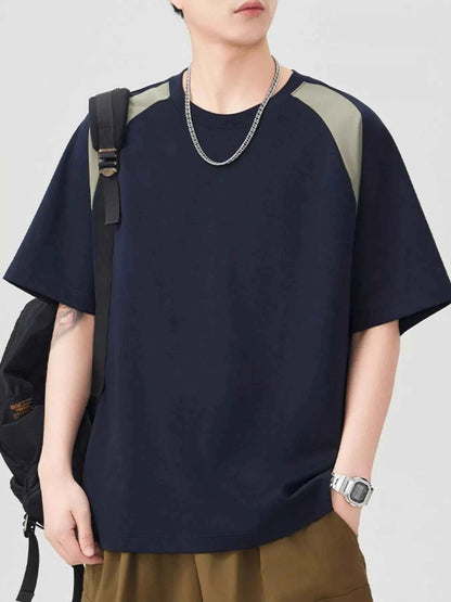 Men's Plus Size Contrast Round Neck Short Sleeve T-Shirt