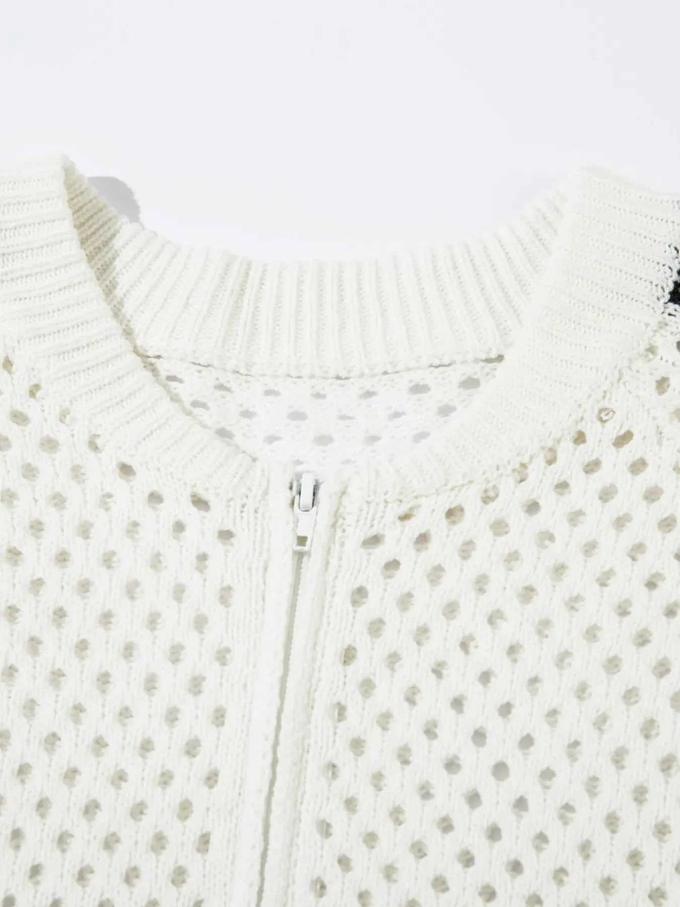 Men's Openwork Contrast Stripe Zip Up Long Sleeve Jacket