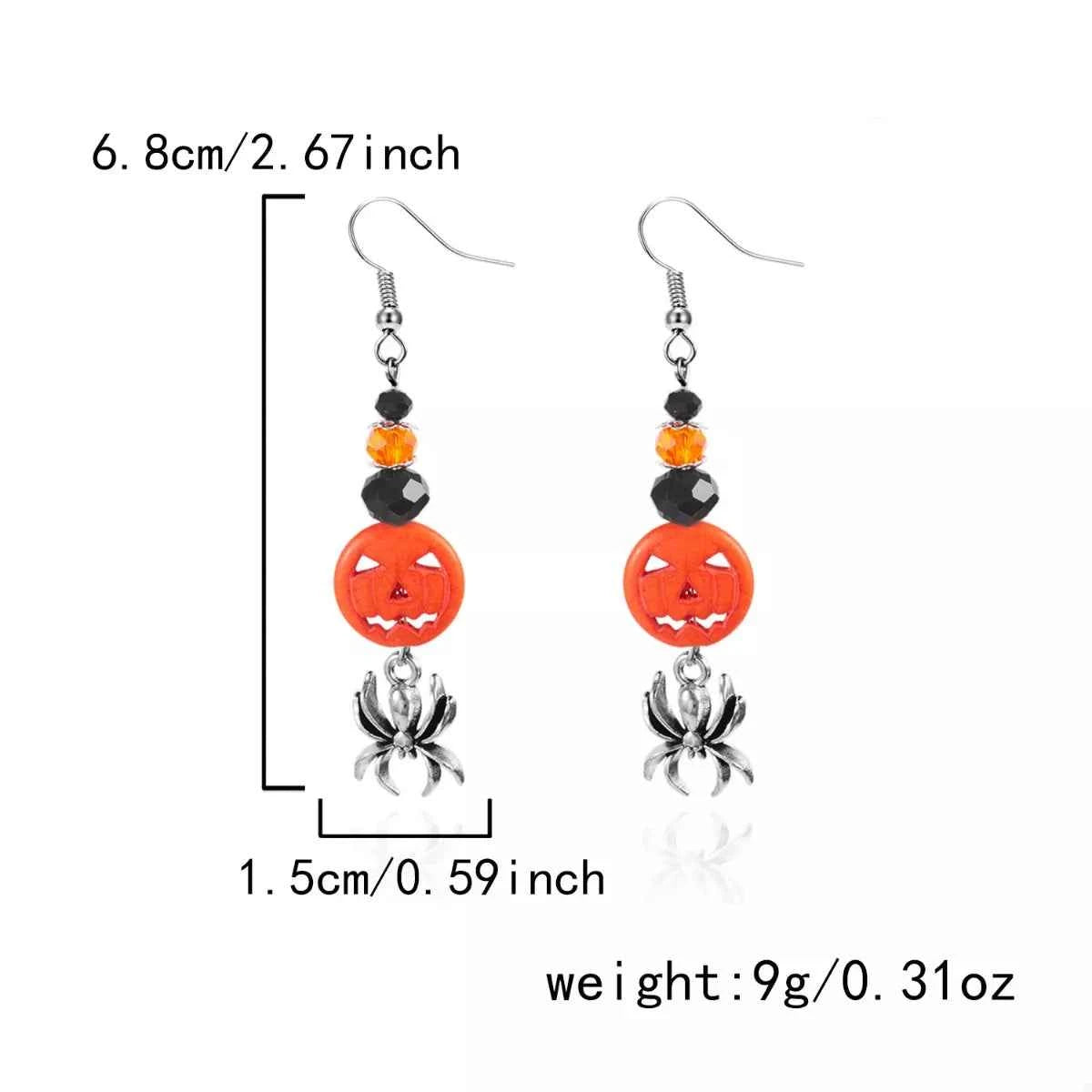 Halloween Spider Pumpkin Drop Earrings