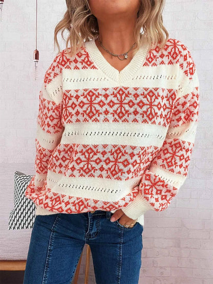 Contrast Ribbed hem Long Sleeve Sweater