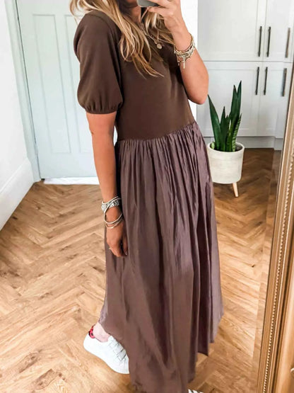 Short Sleeve Knit Top Patchwork Pleated Dress